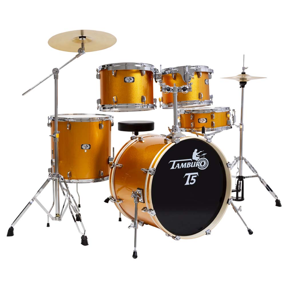 Drum Set T5 series 5 pieces Yellow Rust Sparkle finishes Tamburo Drums